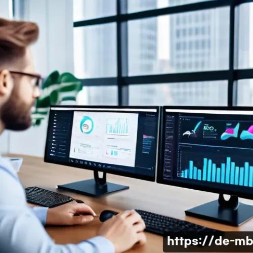 온라인 평판 위기 대응 매뉴얼 - A modern office setting with a diverse team of professionals actively monitoring social media feeds ...