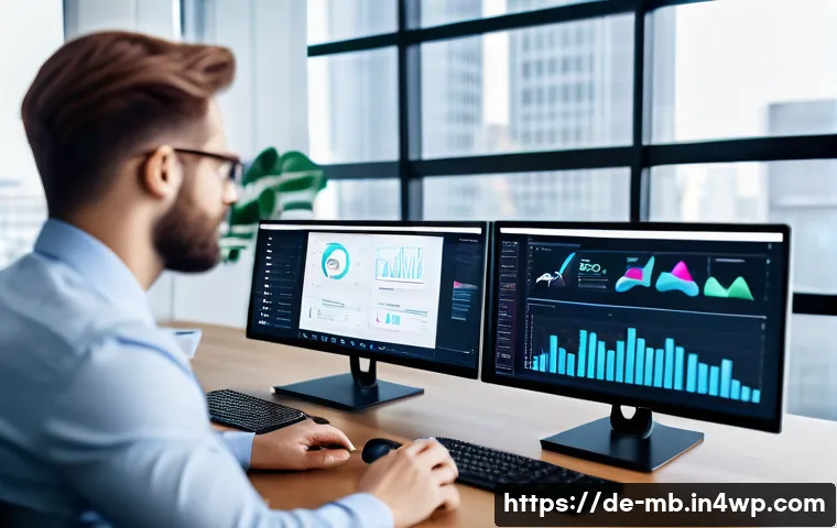 온라인 평판 위기 대응 매뉴얼 - A modern office setting with a diverse team of professionals actively monitoring social media feeds ...